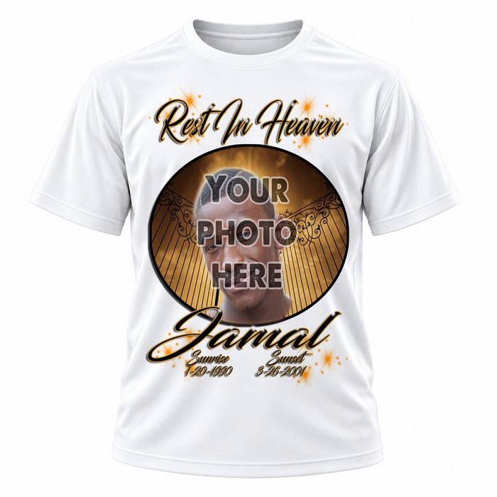 Personalized Your Photo On a T-Shirt, front-view T-shirt mockup featuring custom Air-Volution artwork by Mythic Airbrush