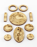 Wooden laser-cut wave & floral pendants