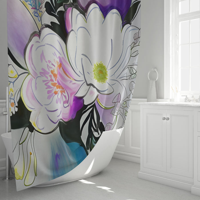 Purple Floral Botanical Artwork Shower Curtain