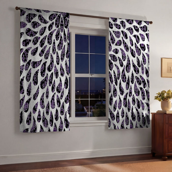 Purple Paisley Rain Drop Pattern Window Curtains