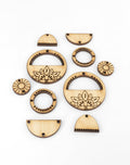 Laser cut wooden earring components with floral designs