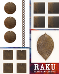 Brown metal shapes and leaf on white and colorful backgrounds.