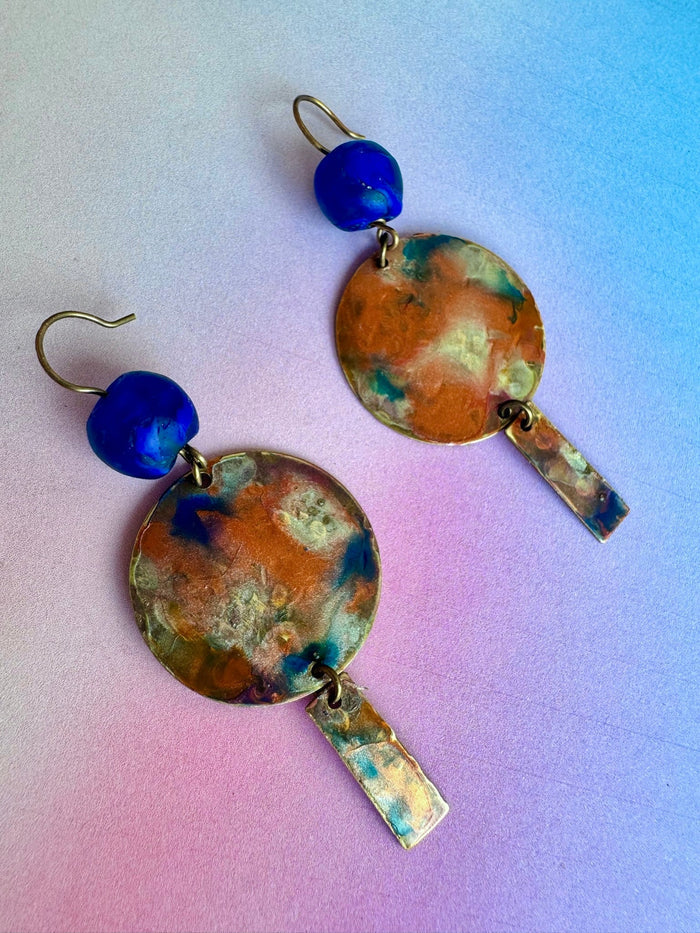 Blue and orange abstract earrings (7C710006)