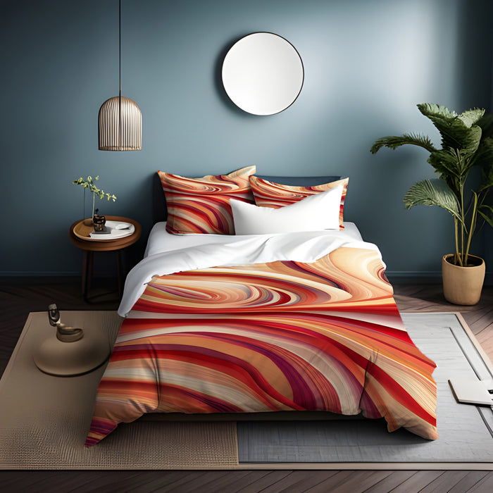 Red and Beige Marble Flow Pattern Duvet Cover