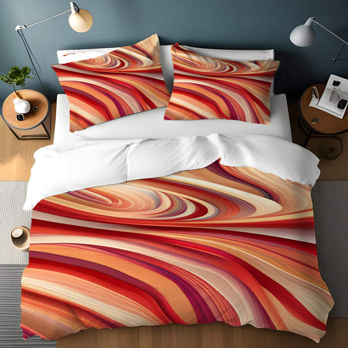 Red and Beige Marble Flow Pattern Duvet Cover