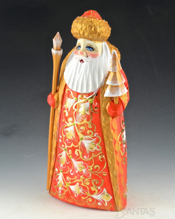 Red and Gold Santa with Staff and Tree