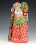 Red and Green Russian Santa with Holly Toy Bag