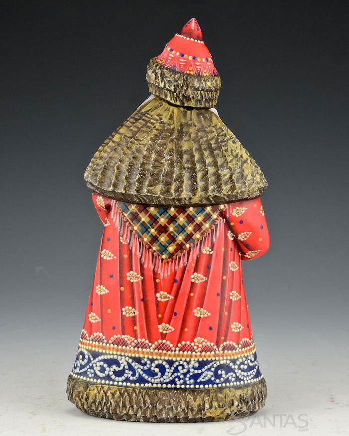 Red, Blue and Frosted Gold Russian Santa with Staff