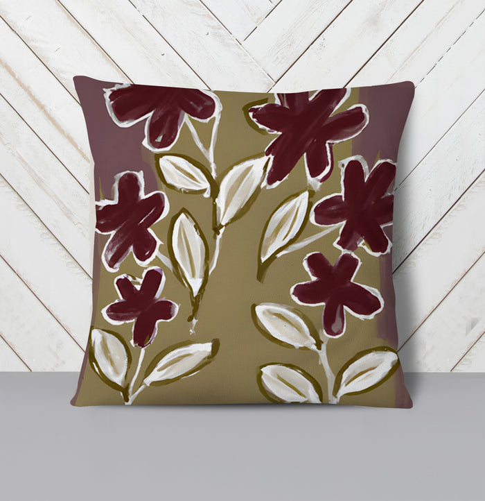 Red Floral Botanical Pattern Throw Pillow Cover