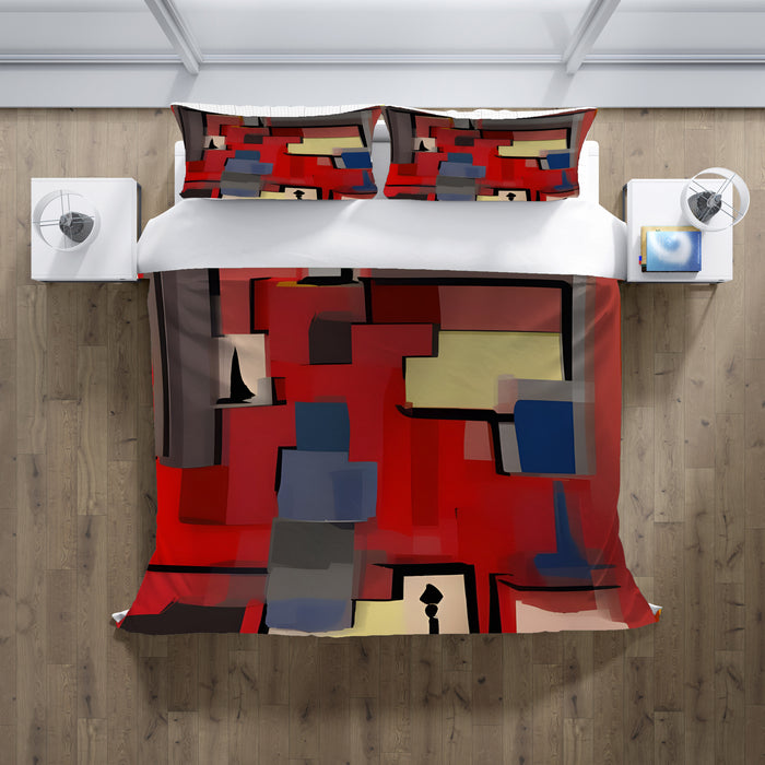 Red Geometric Abstract Block Pattern Duvet Cover
