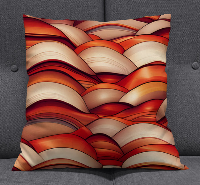 Red Scalloped Wave Geometric Pattern Throw Pillow Cover