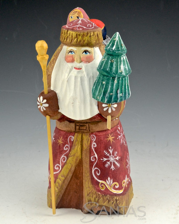 Red Traveling Santa with Tree and Backpack filled With Toys 7 inch