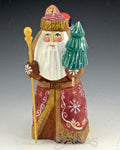Red Traveling Santa with Tree and Backpack filled With Toys 7 inch