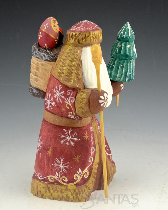 Red Traveling Santa with Tree and Backpack filled With Toys 7 inch