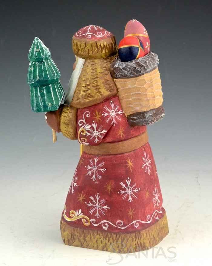 Red Traveling Santa with Tree and Backpack filled With Toys 7 inch