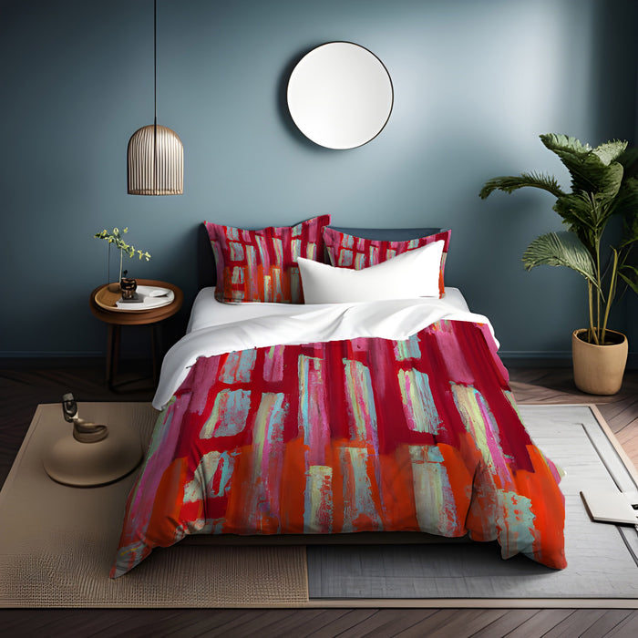 Red Vertical Strokes Abstract  Pattern Duvet Cover