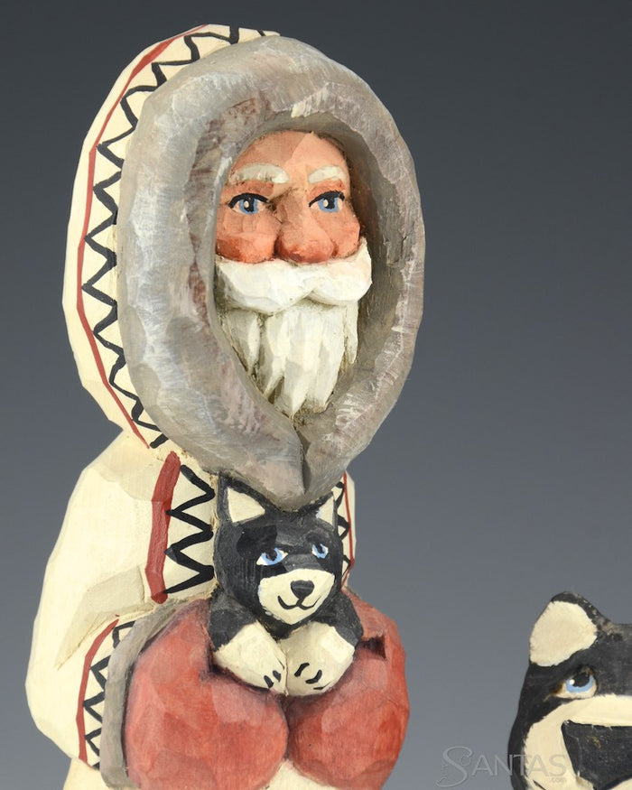 Russell Scott Arctic Santa with Husky Pup and Dog