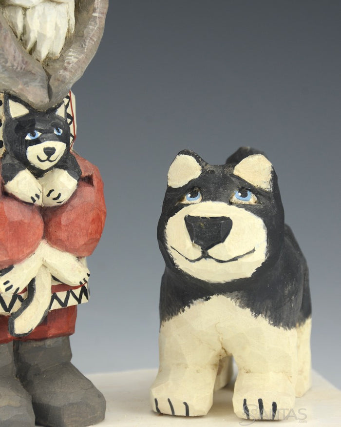 Russell Scott Arctic Santa with Husky Pup and Dog