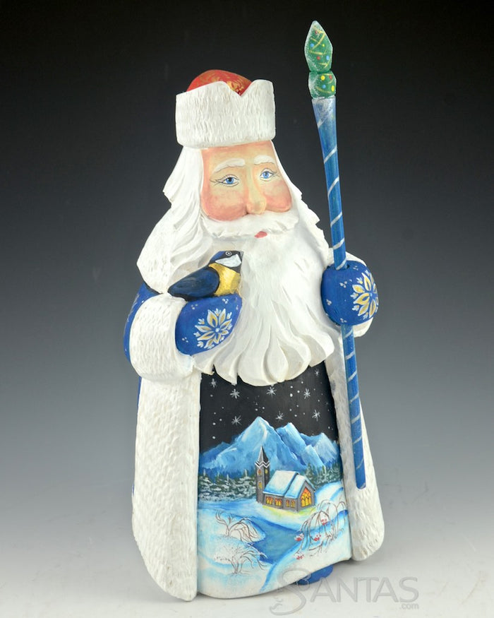 Russian Santa with Bird and Starry Night Scene