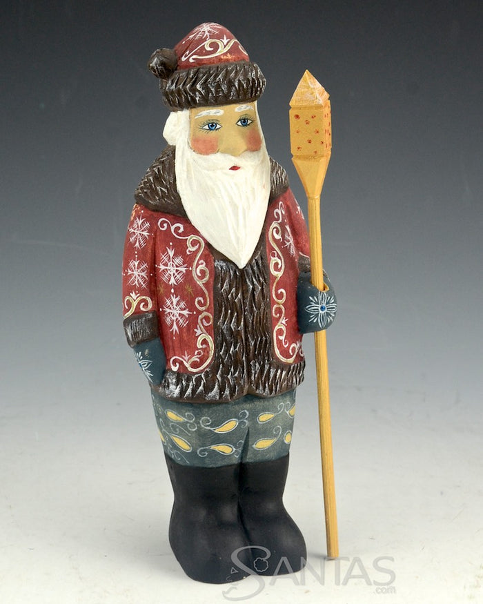 Russian Santa with Staff and Black Boots 7 inch