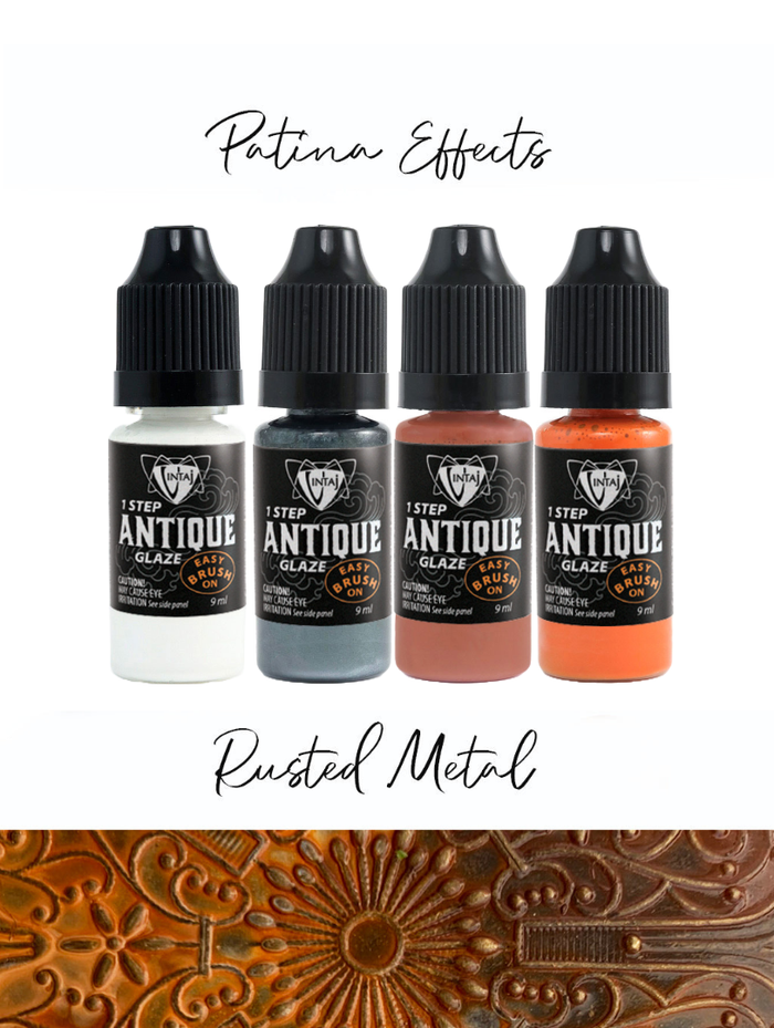 Antique glaze bottles for rusted metal effects