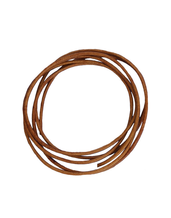 Burnt orange cord coiled on white background