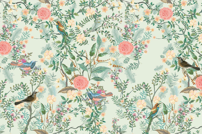 Sage Floral Chinoiserie Wall Mural
