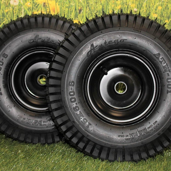 (Set of 2) Matte Black Universal Fit 15x6.00-6 Tires & Wheels 4 Ply for Lawn & Garden Mower Turf Tires .75" Bearing