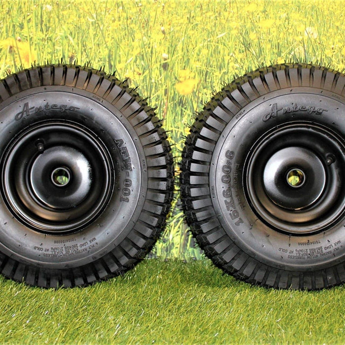 (Set of 2) Matte Black Universal Fit 15x6.00-6 Tires & Wheels 4 Ply for Lawn & Garden Mower Turf Tires .75" Bearing