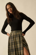 Sheer Rib-knit Mock-neck Top