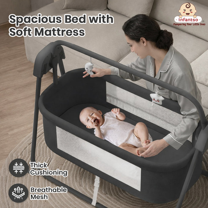 Smart Electric Baby Cradle Swing with Bluetooth Music, Remote & 5-Speed Timer – Safe Sleep Bassinet for Newborns to 12 Months