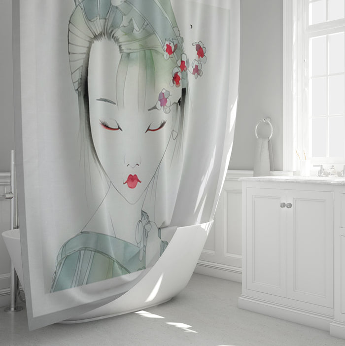 Soft Green Portrait Artwork Shower Curtain