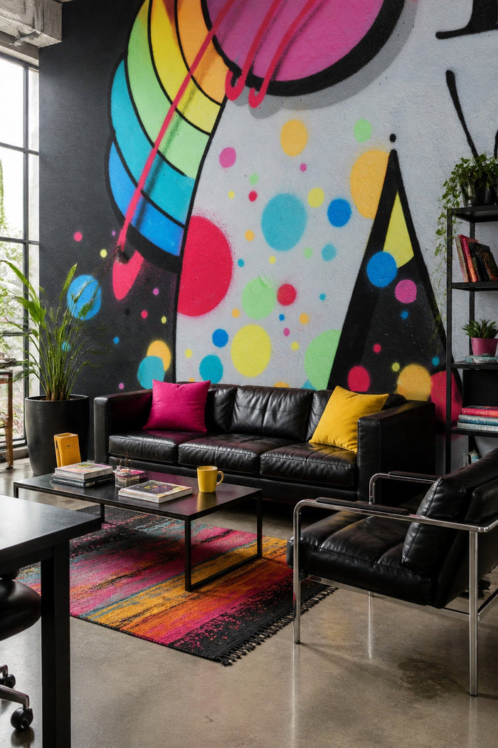 Space Graffiti wall mural in a modern living room