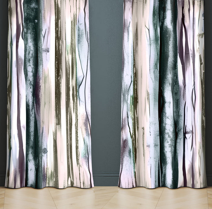 Striped Window Curtain - Pastel Pink and Blue Wavy Stripes - Deja Blue Studios