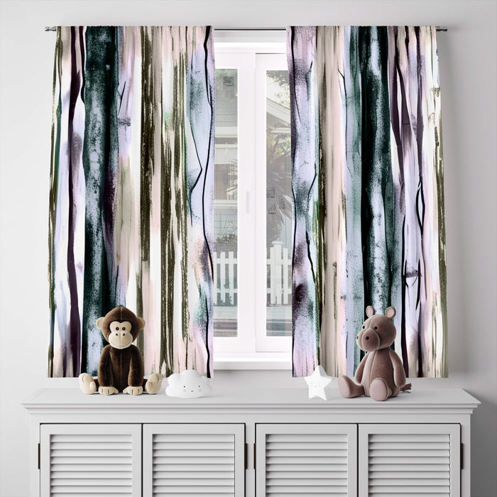 Striped Window Curtain - Pastel Pink and Blue Wavy Stripes - Deja Blue Studios