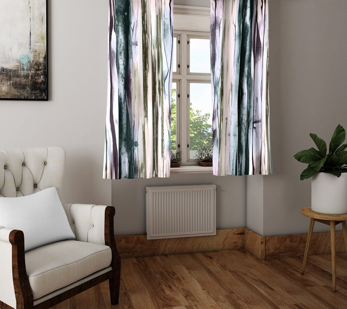 Striped Window Curtain - Pastel Pink and Blue Wavy Stripes - Deja Blue Studios