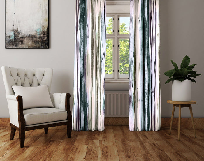 Striped Window Curtain - Pastel Pink and Blue Wavy Stripes - Deja Blue Studios