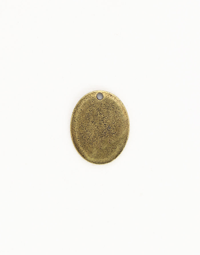 Antique brass oval tag back view