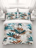 Teal and Brown Botanical Pattern Duvet Cover