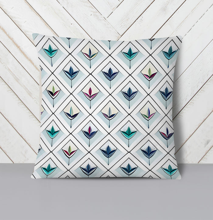 Teal Diamond Geometric Pattern Throw Pillow Cover