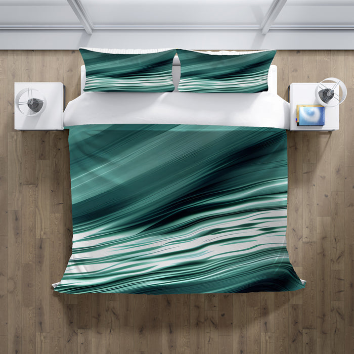 Teal Fluid Wave Abstract Pattern Duvet Cover