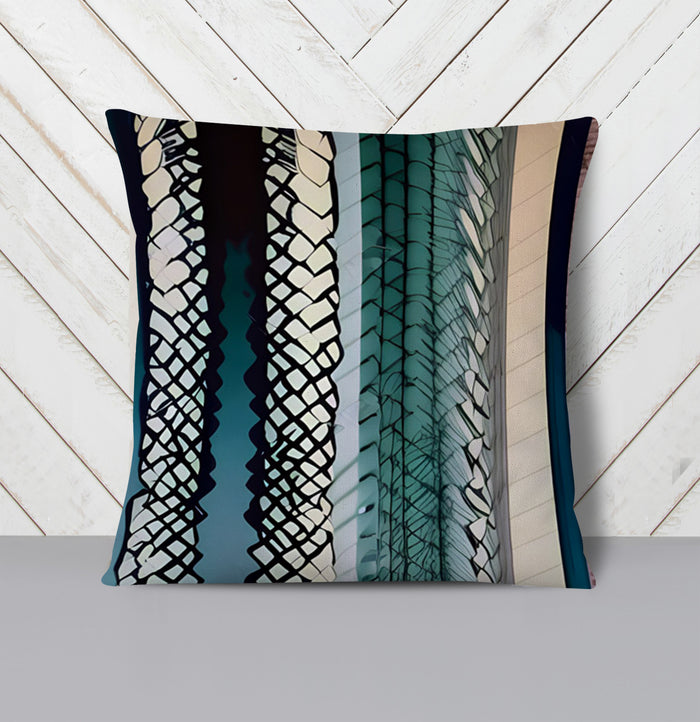 Teal Textile Stripe Pattern Throw Pillow Cover