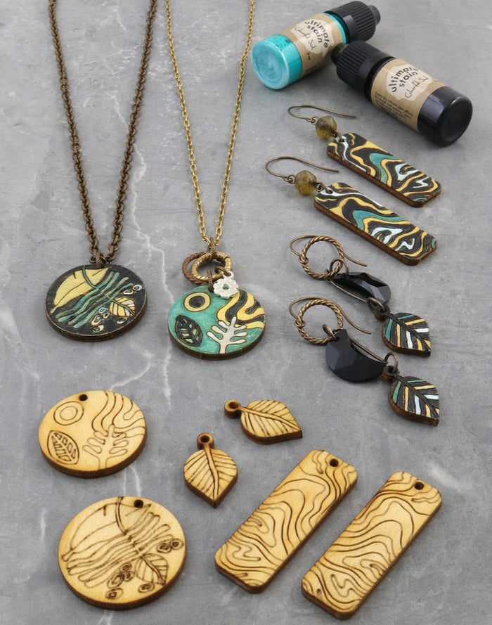 Wooden jewelry & ink bottles