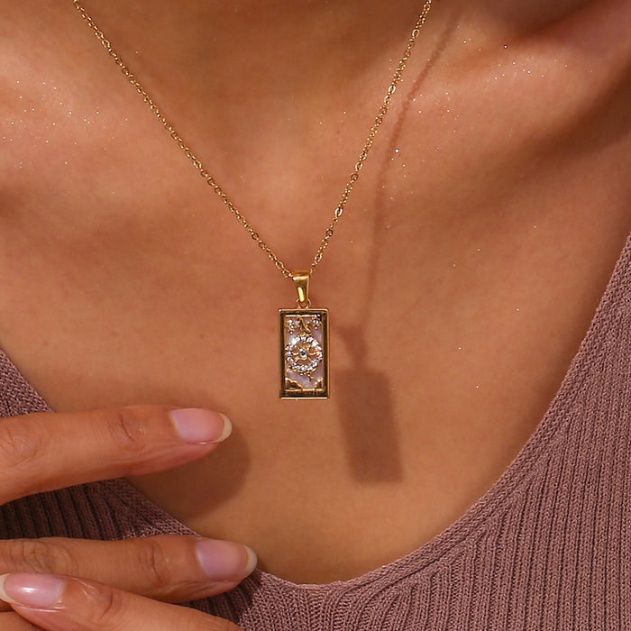 The Wheel - Tarot card Dainty 18k Necklace with Silver Enamel