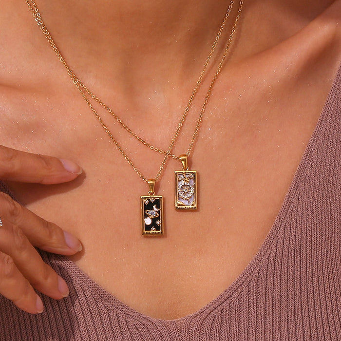 The Wheel - Tarot card Dainty 18k Necklace with Silver Enamel