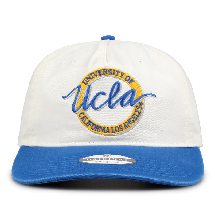 UCLA Original Circle snapback hat with embroidered school design, front view