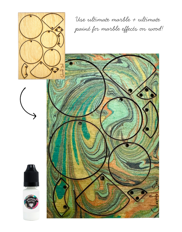 Marble effect wood shapes with paint bottle