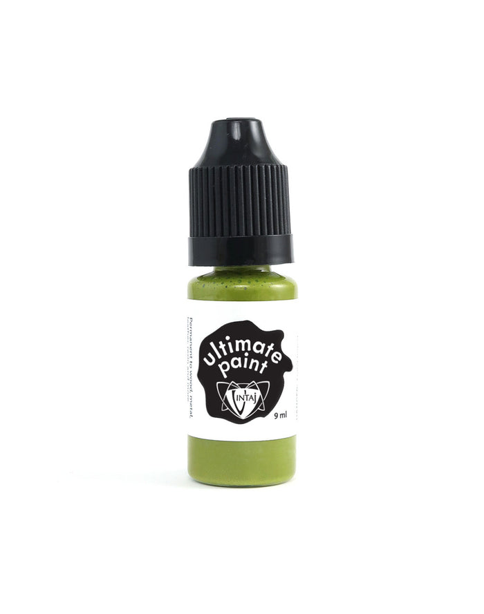 Moss green acrylic paint bottle