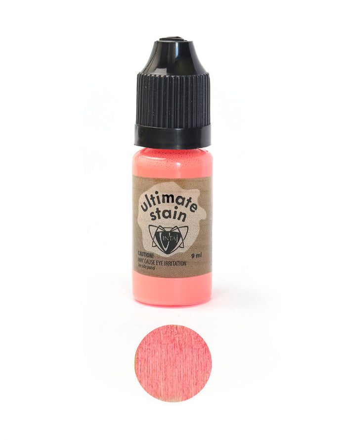 Dayglow coral stain bottle and color swatch