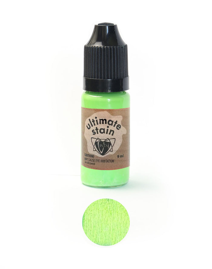 Dayglow green Ultimate Stain bottle and swatch